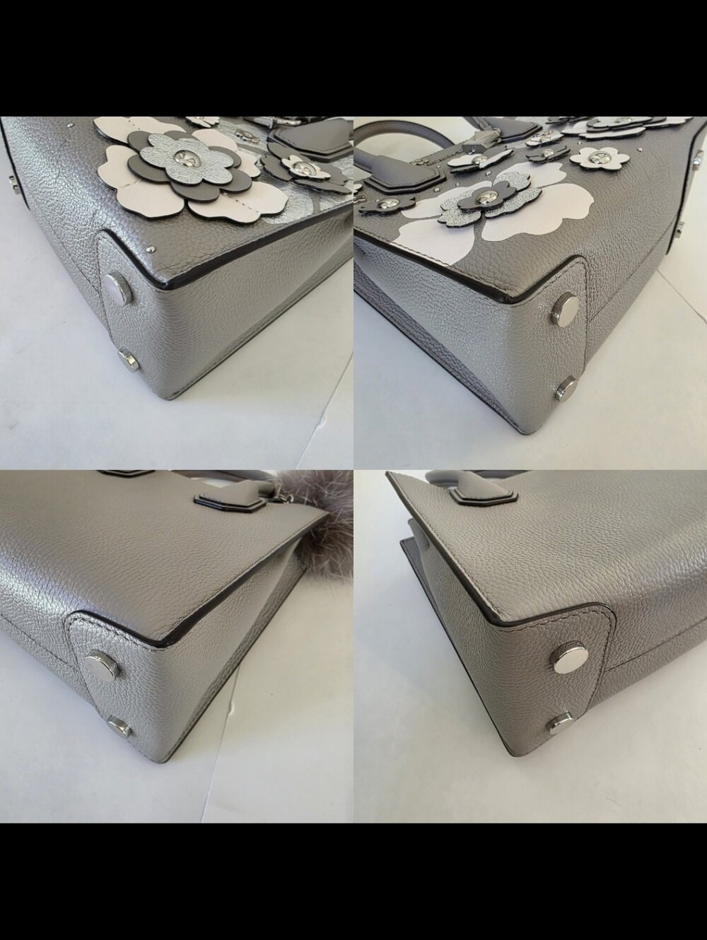 Michael Kors Mercer Floral Leather Crossbody Satchel Pearl Grey Limited Edition - Picture 12 of 13